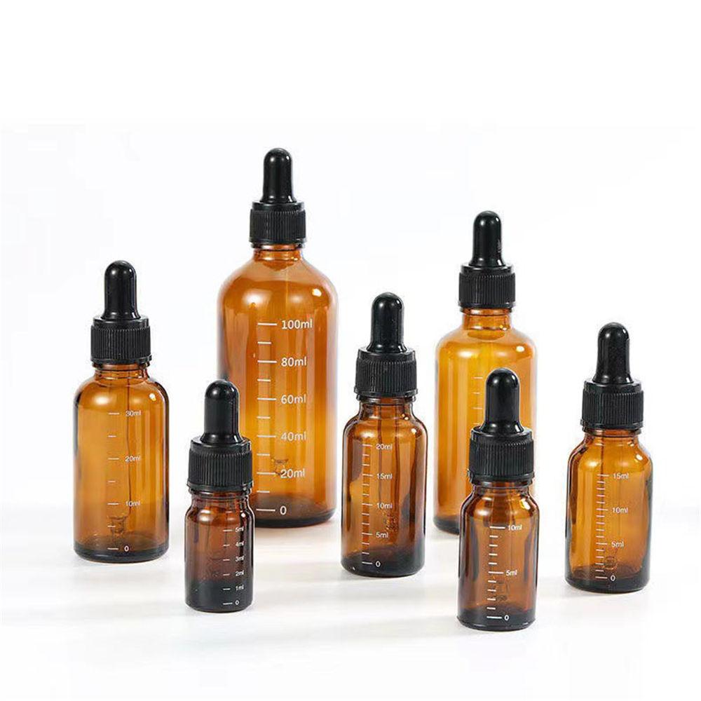 5 шт. 5-100 мл градуированная бутылка-капельница с силиконовой головкой, пустой диспенсер для эфирного масла, высококачественная светонепроницаемая стеклянная бутылка для лекарств