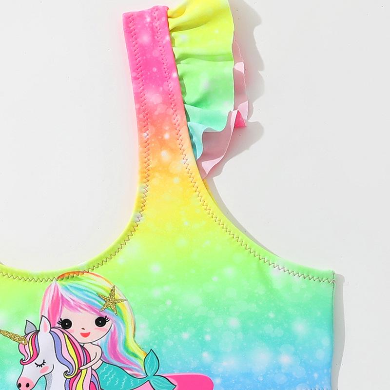 Kids' Fashion Two Pieces Ruffled Rainbow Swimsuit Girls‘ Tankini Bathing Suit Toddlers' Unicorn Printed Tank Top and Briefs Cute Swimming Suit