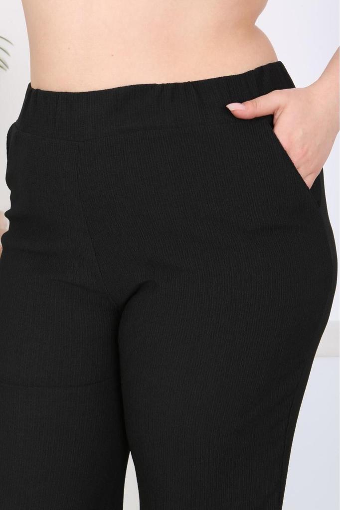 Женские брюки больших размеров, черные свободные брюки из ткани с рюшами