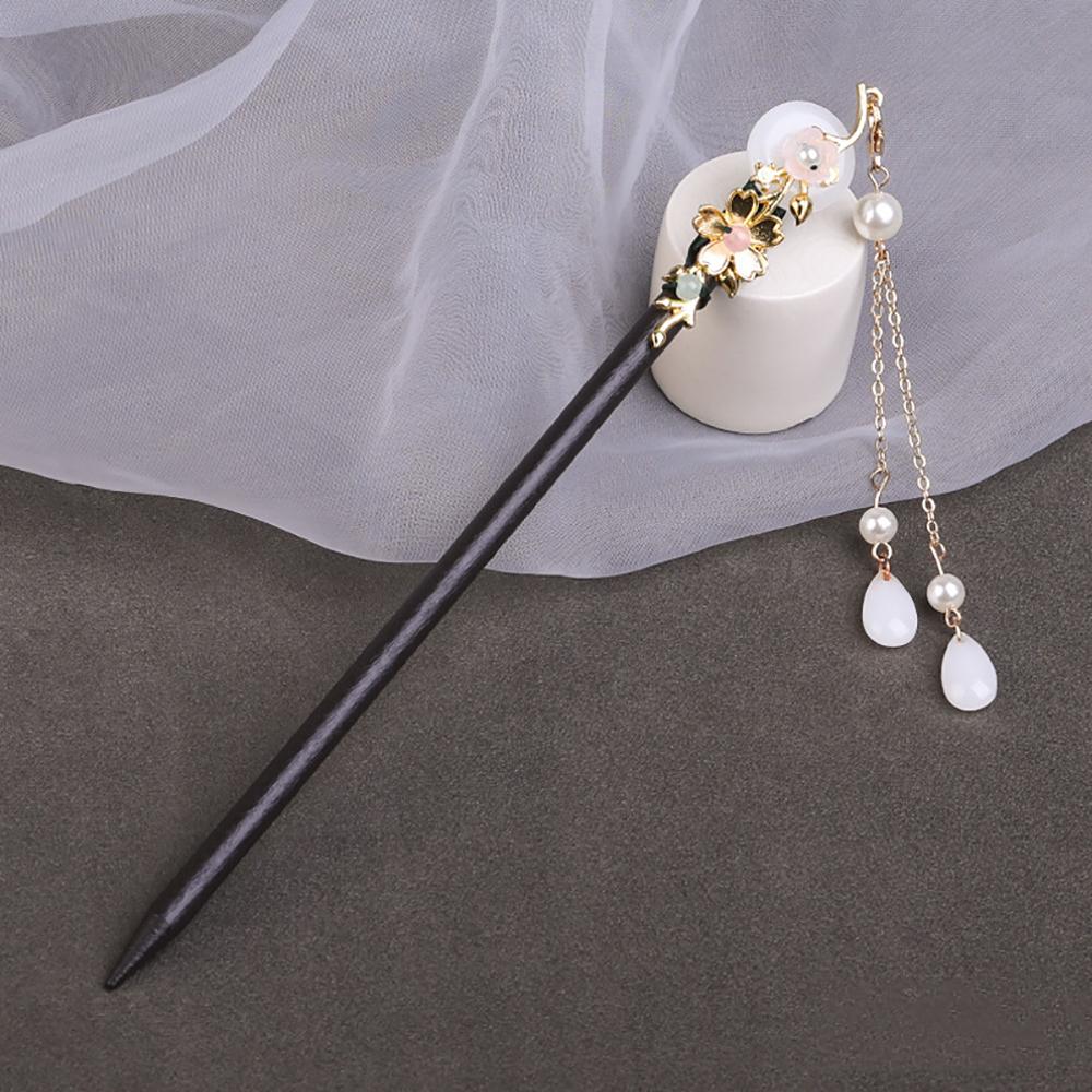 Disk Hair Tassel Women Chinese Style Wooden Hair Fork Flower Hairpins Hair Sticks Hair Accessories