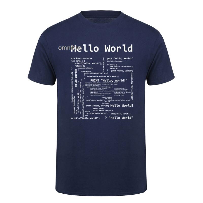 Футболки Hello World Программист Хлопок Уличная одежда Короткий рукав Смешные подарки Футболка с языками программирования Унисекс HJ016