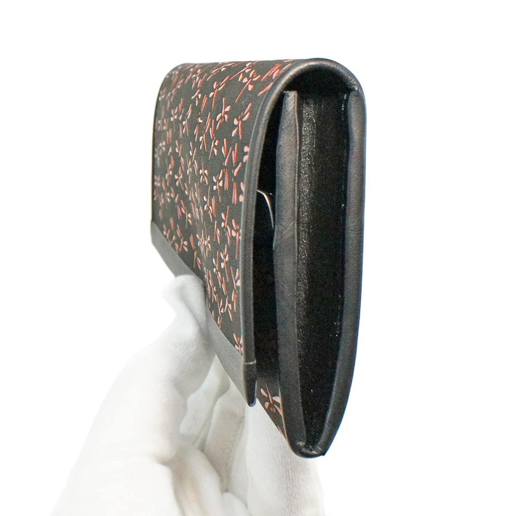 Кошелек Inden Long Black с Красным Стрекозой [Inden-ya], Тонкий, Оленья Кожа, Лак, Узор, 2311-21-008