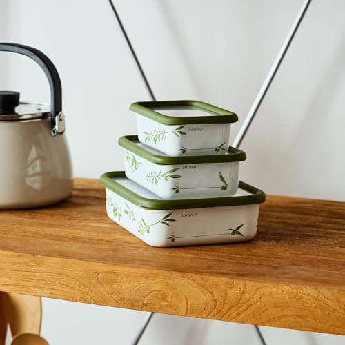 [.co.jp Exclusive] Fuji Enamel Enamel Storage Container with Erasable Writing Area and Olive Pattern, Deep, Small, with Seal Lid
