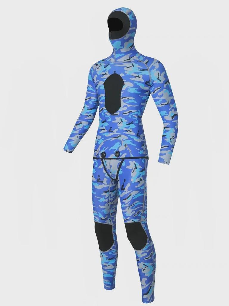 3mm Men's Camouflage Hooded Wetsuit for Hunting, Freediving, Surfing, and Rescue