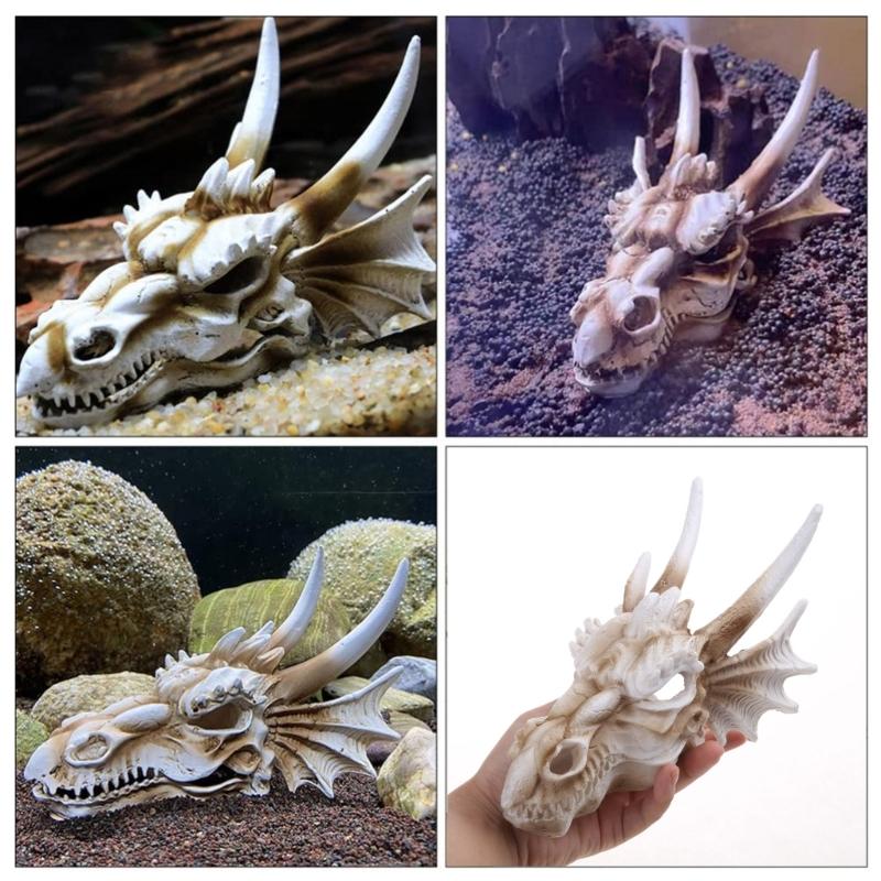 Украшения для аквариумов Череп динозавра Аквариумный ландшафт Пещера Укрытие Дом для водных рыб Креветок Безопасное ландшафтное оформление
