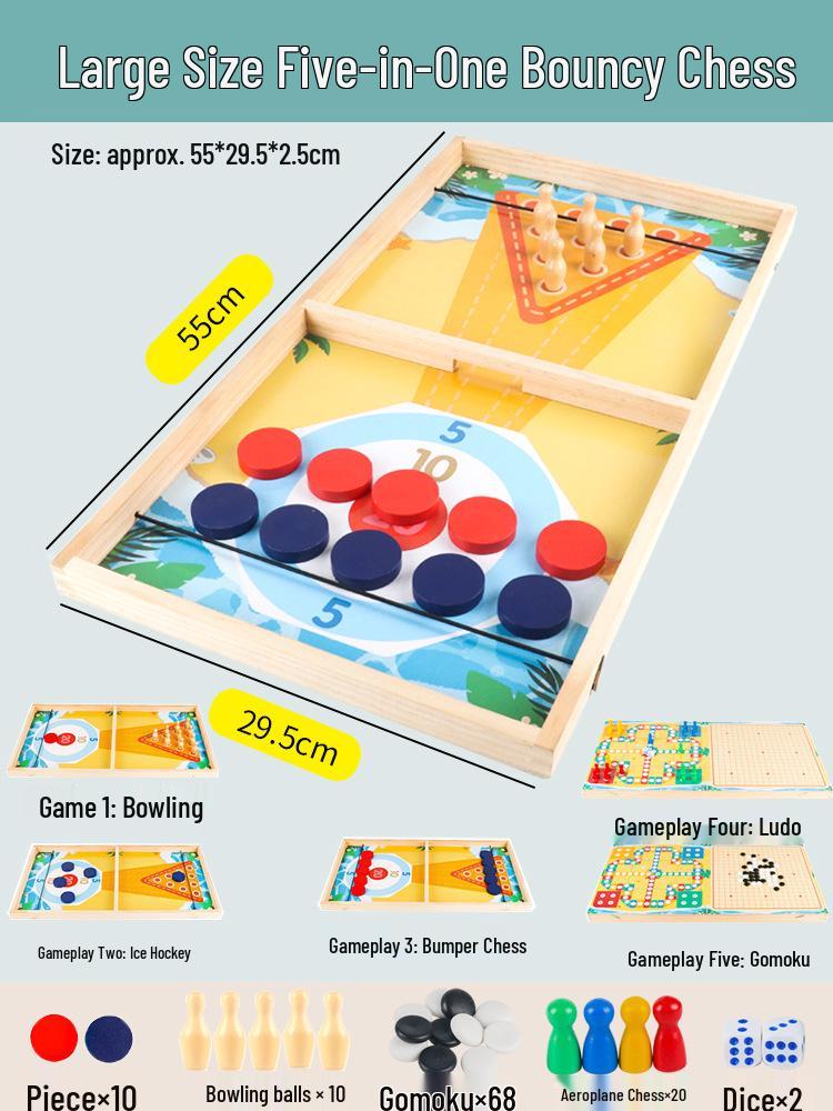 Douyin Деревянная битва по хоккею с шайбой: Двойное выталкивание шахмат для взаимодействия родителей и детей