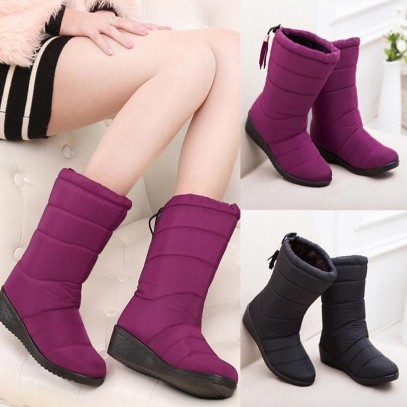 FGHJ женские зимние теплые кожаные зимние сапоги, водонепроницаемая толстая теплая меховая обувь на Рождество