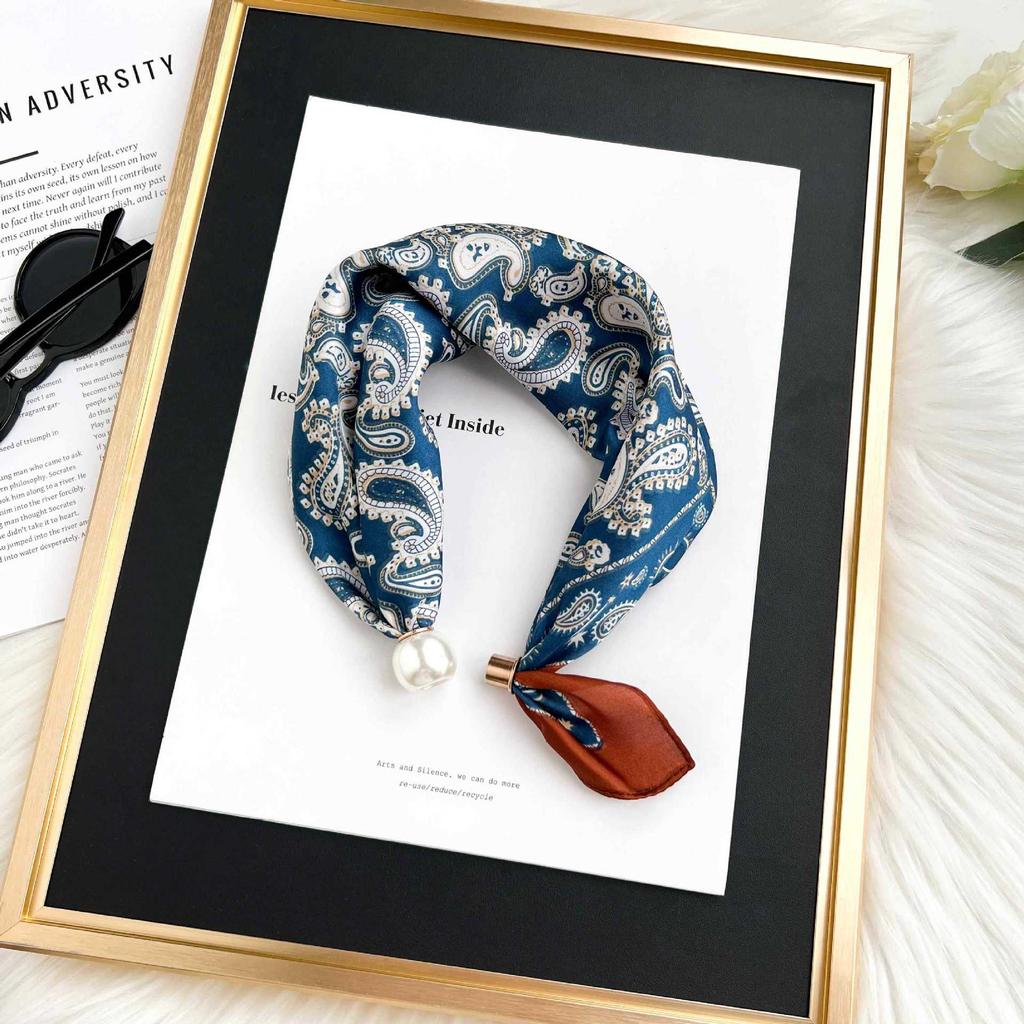 Magnetic silk scarf women's 1116 new scarf autumn and winter high-end neck protection small scarf necklace pearl buckle with shirt