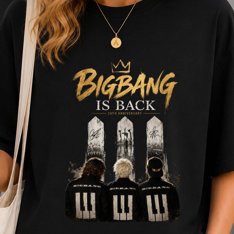 2026 Горячая Распродажа BIGBANG 20-летие Унисекс Двусторонний Принт Футболка Хип-Хоп Уличная Одежда Готическая Хлопковая Оверсайз Футболка Свободная Уютная и Универсальная
