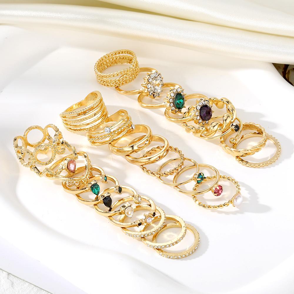 26 шт. кольца с бриллиантами, роскошный комплект колец с жемчугом, комбинированные кольца с зелеными драгоценными камнями, кольца с открытым концом для девочек, аксессуары для ужина
