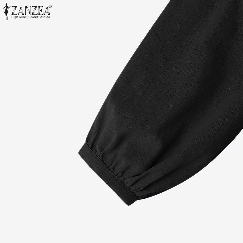 ZANZEA Женская повседневная блузка с длинным рукавом и круглым вырезом, сплошной цвет, большие размеры