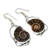 Natural Ammonite Fossil Gemstone Handmade 925 Sterling Silver Earring 2.01" W3l02