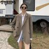 Khaki Cardigan Blazer Suit Jacket Spring and Autumn Korean Casual Loose Temperament Solid Color Versatile Top