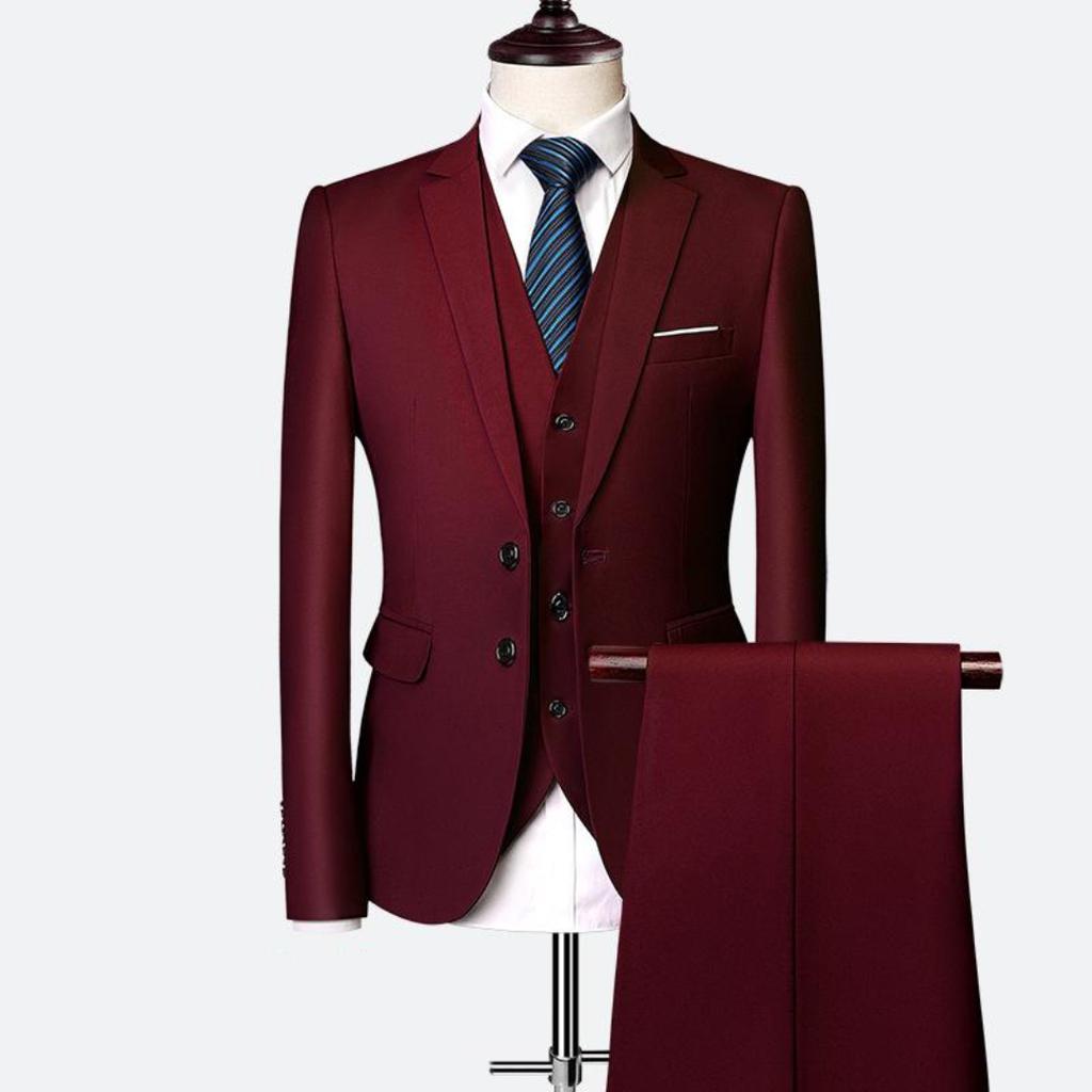 Solid Color Men's Business Casual Suit Spring and Autumn Three-piece Double-button Suit Jacket + Vest + Pants