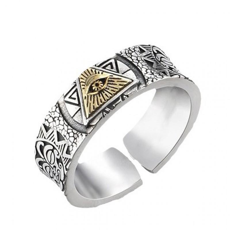 Adjustable Open Ring Men Women Vintage Geometric Eye Of Providence Symbol Plated Bohemian Statement