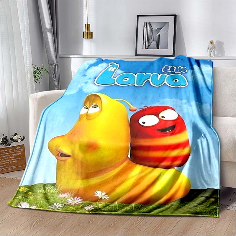 Larva Red Worm With Rose Flannel Throw Blanket Cartoon Insect Sofa Cover Romantic Light Background Decor Blanket Gift For Animation Fans