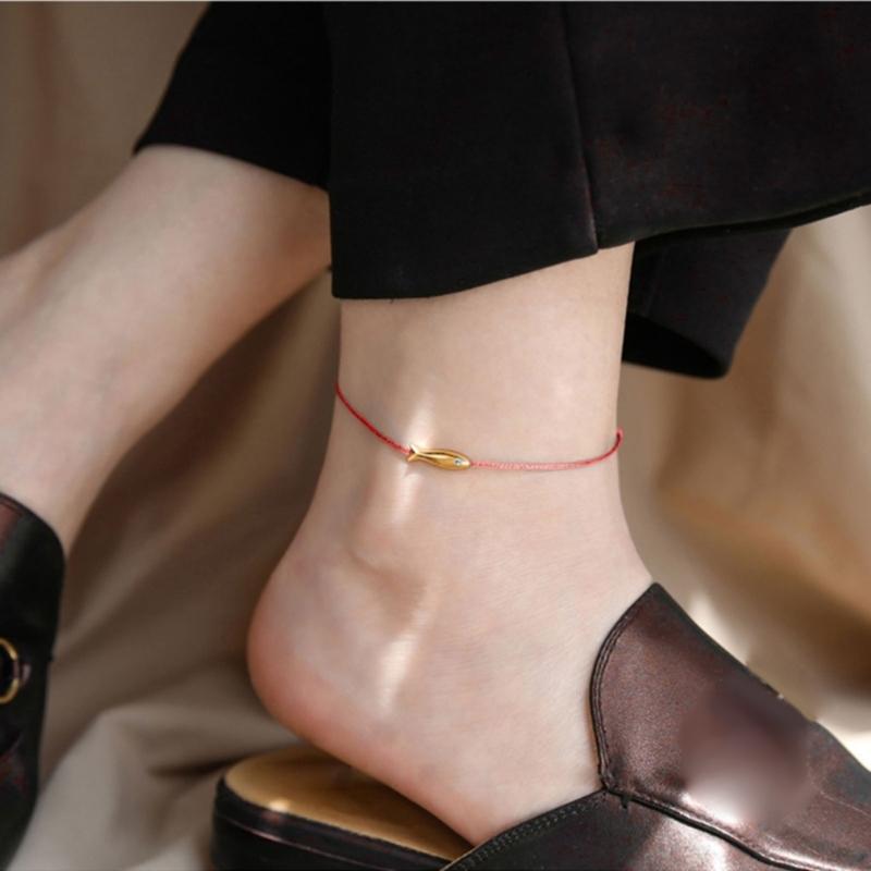 2 шт. Модный браслет на ногу с подвеской в виде золотой рыбки, цепочка на ногу, браслеты на лодыжку с удачным карпом, пляжные украшения, простые синие/красные плетеные браслеты на лодыжку