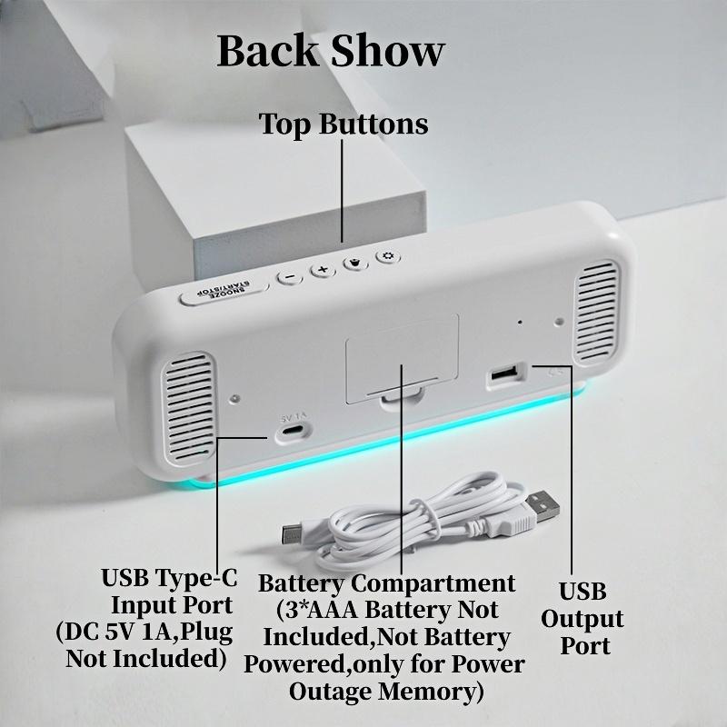 Цифровой будильник с питанием от USB с RGB подсветкой настроения, ТЕМПЕРАТУРА, ДАТА, 2 будильника, повтор, настольные часы, 12/24-часовой формат, автоматическая регулировка яркости, таймер, обратный отсчет, светодиодные часы