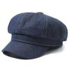 New PU Denim Beret Women's Octagonal Equestrian Hat Large Head Circumference Adjustable Stylish Versatile Four Seasons Casual