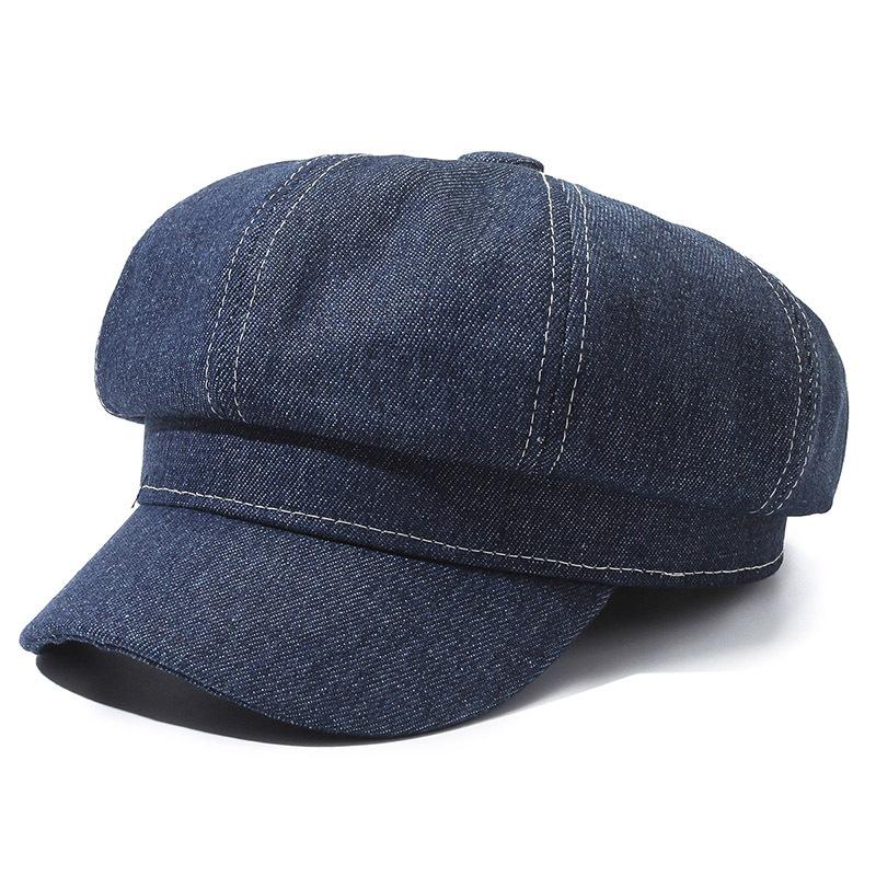 New PU Denim Beret Women's Octagonal Equestrian Hat Large Head Circumference Adjustable Stylish Versatile Four Seasons Casual