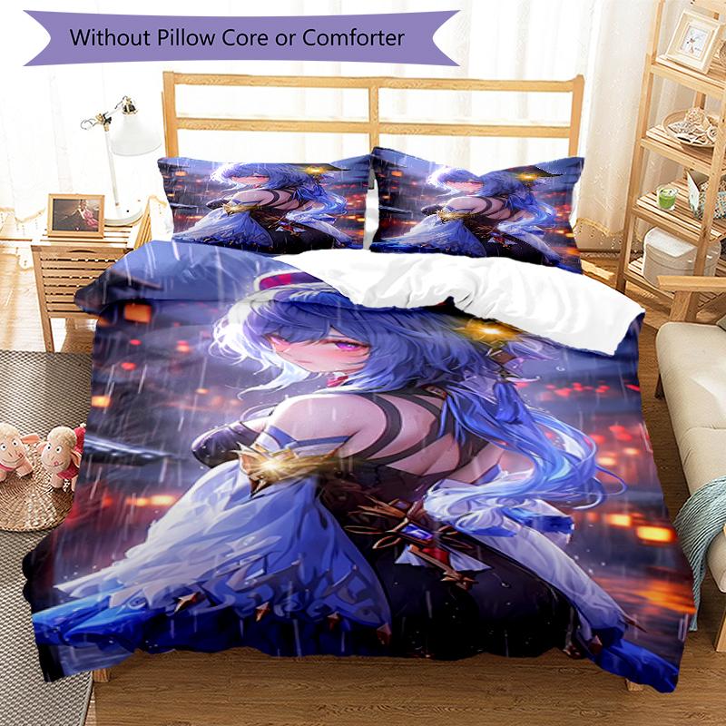 3pcs Genshin Impact characters5 pattern bedding set duvet cover set includes duvet cover &pillowcases, perfect all season bedroom decoration & gift