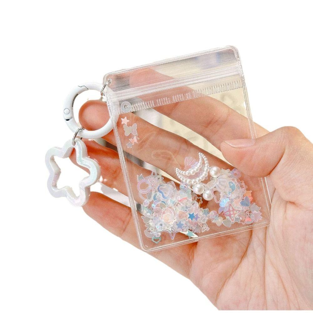 Transparent Cartoon Shake Glitter Bag Beads Doll Bag Keychain Cute Cartoon Doll Storage Bag Girls