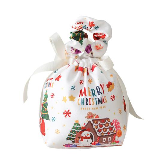 Christmas Gift Bag with Drawstring Reusable Candy Bag for Treats Cookie Goodies Xmas Eve Fruit Storage Bag with Santa Snowman Deer Doll for Xmas Party