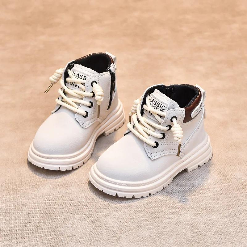 Короткие ботинки для мальчиков и девочек, классические детские кожаные ботинки, износостойкие, грязезащитные, новинка 2024 года, детские ботильоны, модные, универсальные