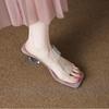 Fashion New 2025 Women Line Up Strap Summer High Heels Transparent Sandals Fashionable Thick Heels Crystal Slippers Clear Women's Shoes