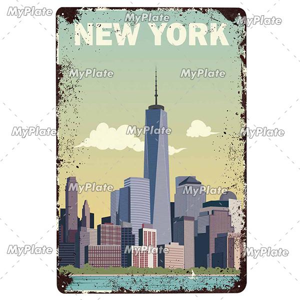 USA Tin Signs Vintage Metal Sign City Plaque Wall Decor for Garage Bar Pub Man Cave Decorative Plate Iron Country Painting