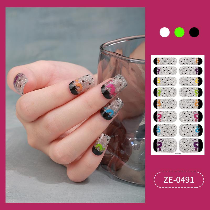 ZE Glow In Dark No-Cure Gel Nail Wraps, Full Cover Halloween Style Autumn Winter Nail Stickers, Nail Patch Films