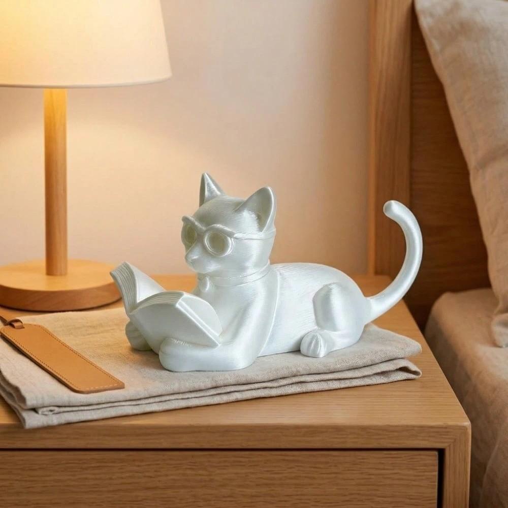 3D Printed Reading Cat Ornament Cute Decorative Cat Statues Desktop Cat Decorations Desktop Use