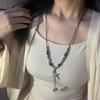 Bohemian ceramic beaded butterfly necklace women's retro ethnic style woven rope collarbone chain antique Hanfu accessories