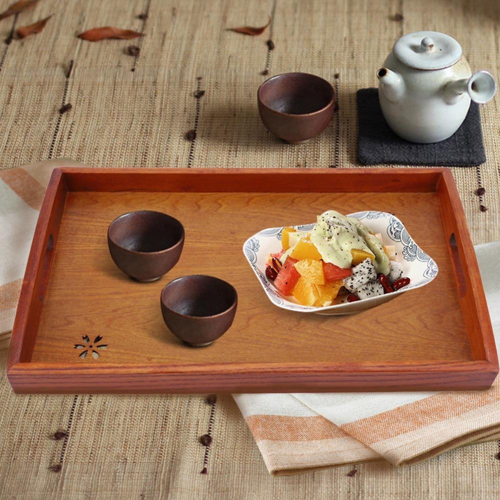 Solid Wood Tea Serving Tray Handcrafted Finish Cherry Blossom Tray Food Serving