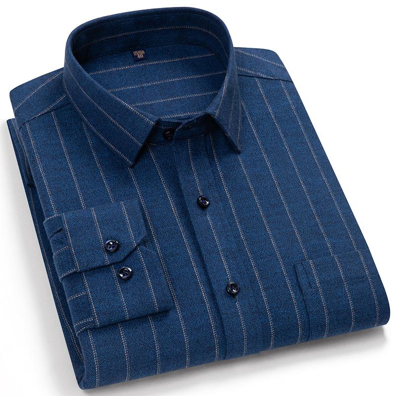 Мужские полосатые рубашки из 100% хлопка Business Casual с длинным рукавом, высокое качество