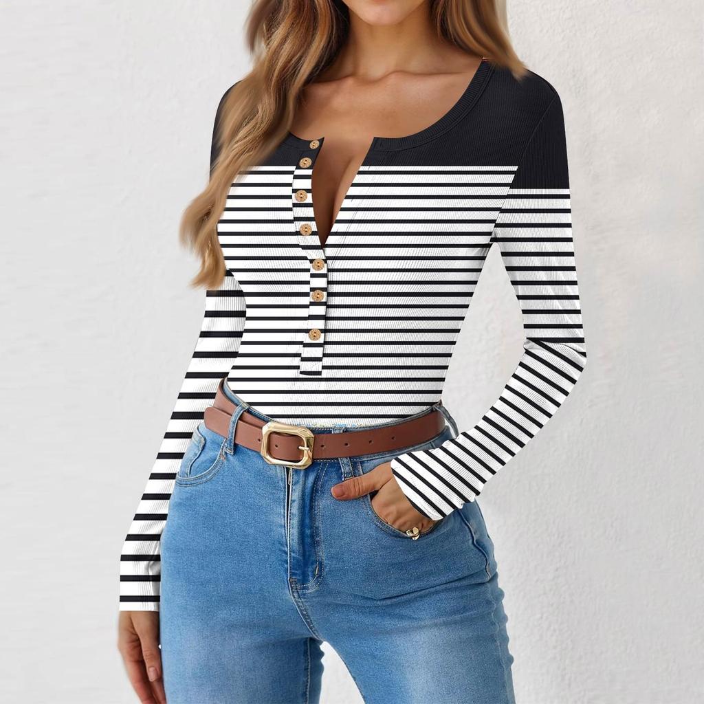 Women's Slim Bottom T-shirt Fashion Casual Gradient Printing Round Neck Pullover Long Sleeve Top