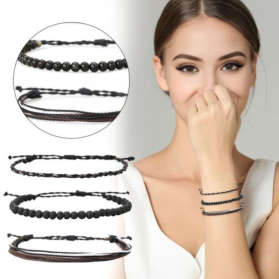 3 шт./компл. браслеты дружбы плетеные из восковой линии винтажный легкий натуральный камень из бисера целебный регулируемый набор браслетов на запястье праздничный подарок