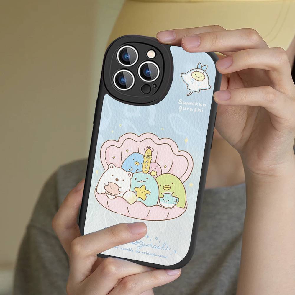 Мультяшный чехол для телефона Sumikko Gurashi для iPhone 16 15 14 11 12 13 Pro Max Plus Задняя кожаная крышка