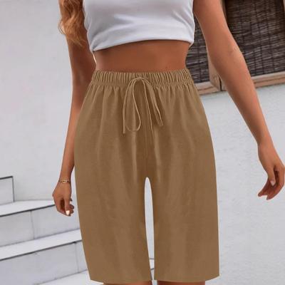 Женские летние прямые брюки, свободные повседневные укороченные брюки, спортивные шорты с завязками