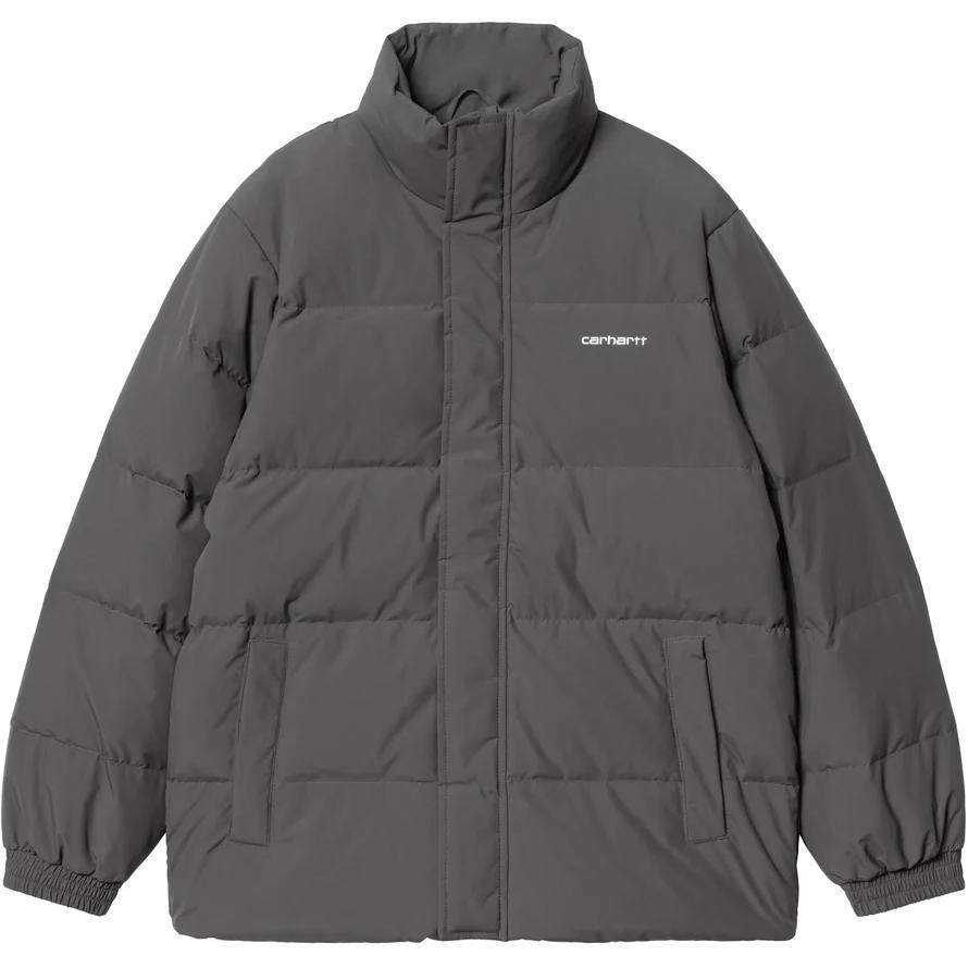 Carhartt WIP Свободная удобная пуховая куртка для мужчин с принтом логотипа, воротником-стойкой и длинными рукавами, верхняя одежда, цвет Графит, I029450-2IF-XX