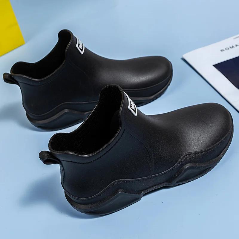 Модные мужские и женские одинаковые короткие резиновые сапоги, пара, низкие, противоскользящие водные туфли, износостойкие резиновые сапоги из ПВХ