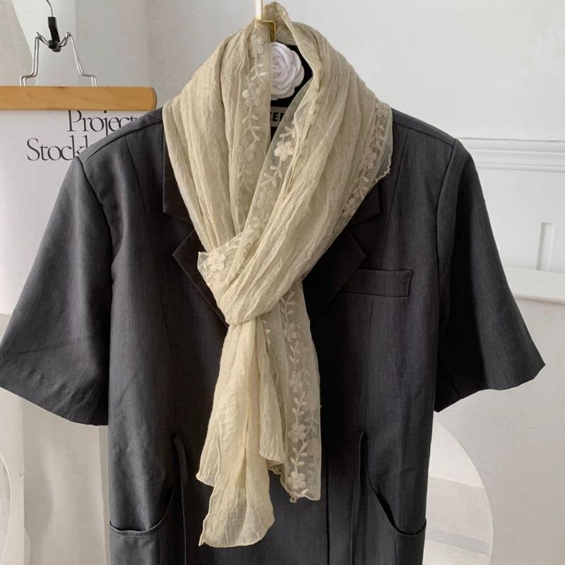 Cotton and Linen Scarf Atmosphere Lace Embroidered Scarf Silk Scarf Fashion Versatile Literary Scarf Small Shawl