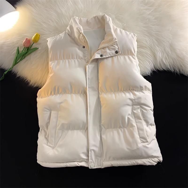 Унисекс Хлопковый Жилет с Воротником-Стойкой в Корейском Стиле - Приталенный, Утепленный, Теплая Осенне-Зимняя Безрукавка