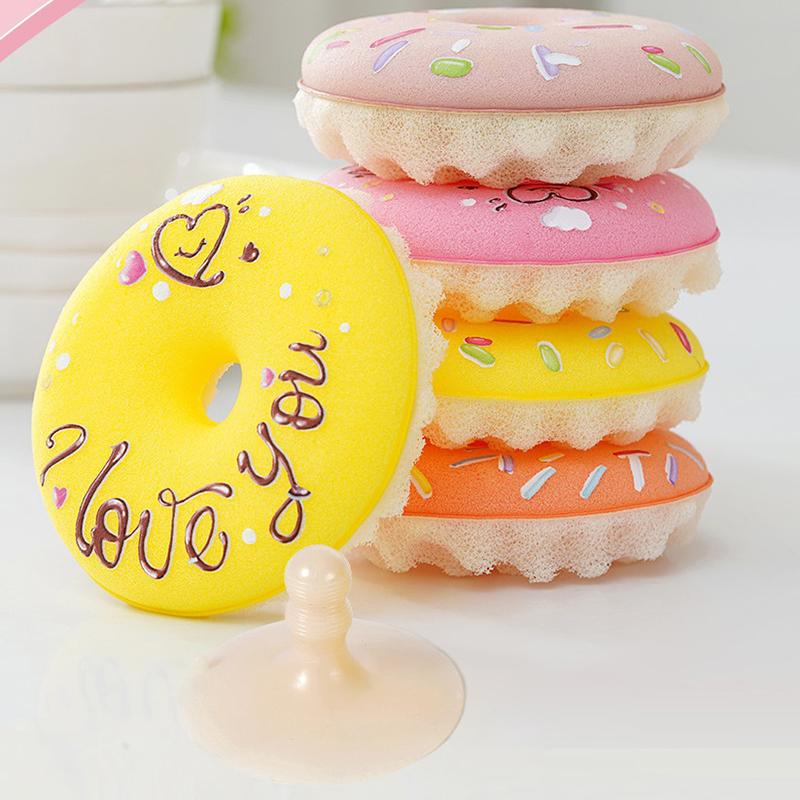 Kitchen Dishwashing Sponge, Odorless Doughnut Sponge Set, with Suction Cup for Quick Draining Dishwashing Brush, Suitable for Kitchen Cleaning