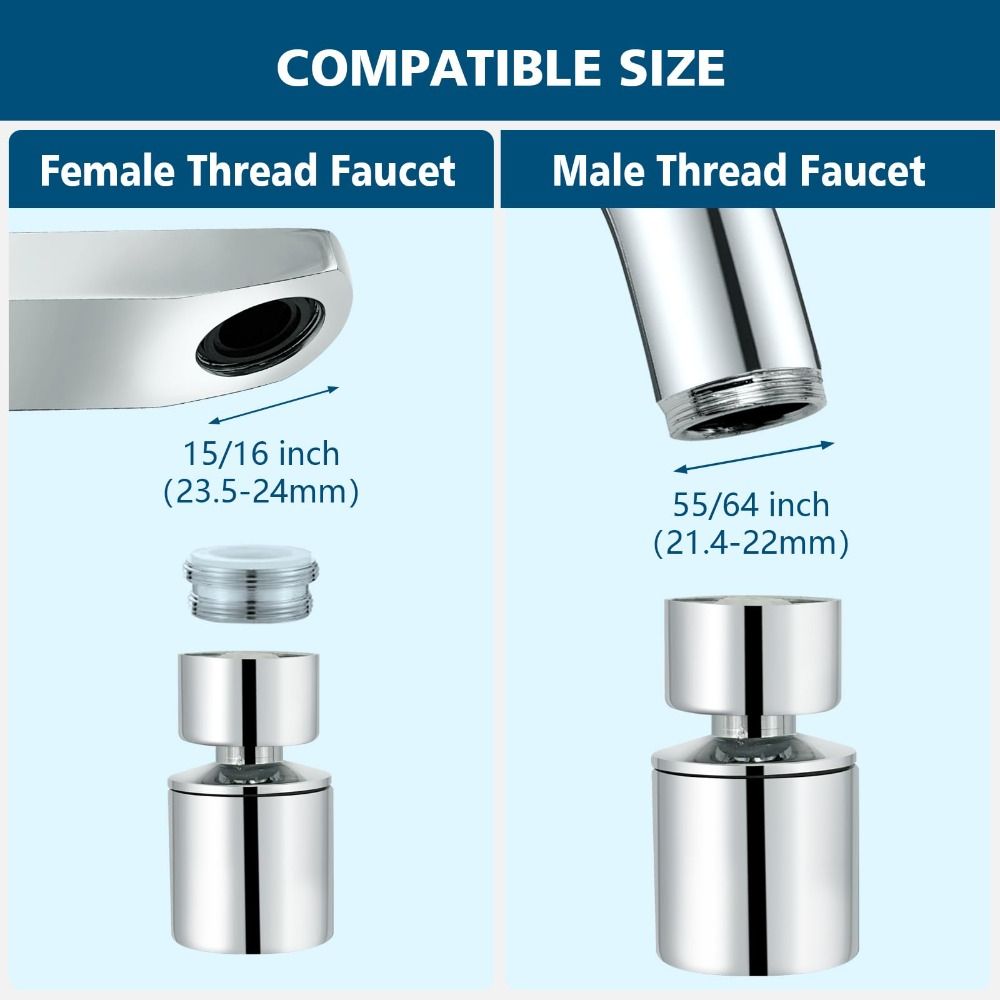 360° Swivel Swivel Faucet Aerator 2-Flow Sprayer Dual-Function Kitchen Faucet Aerator Female Thread Chrome Finish