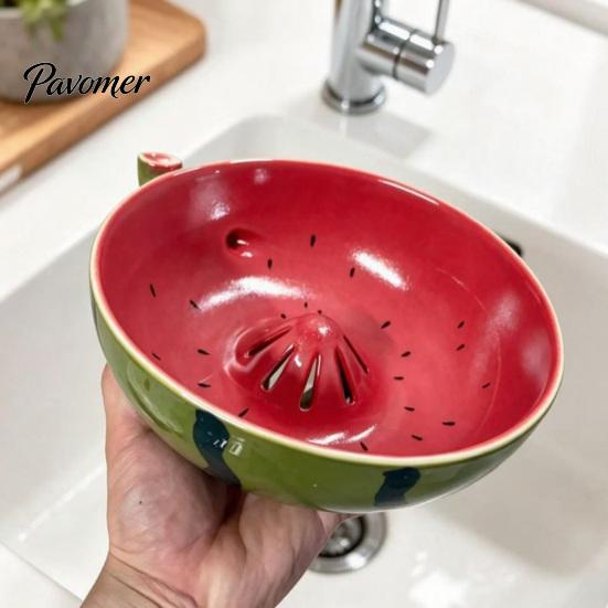 Миска для мытья фруктов для кухни, Миска для ягод, Сливное отверстие в центре, Керамическая, Самовращающийся дуршлаг для подачи, Глазурованная, Ягоды