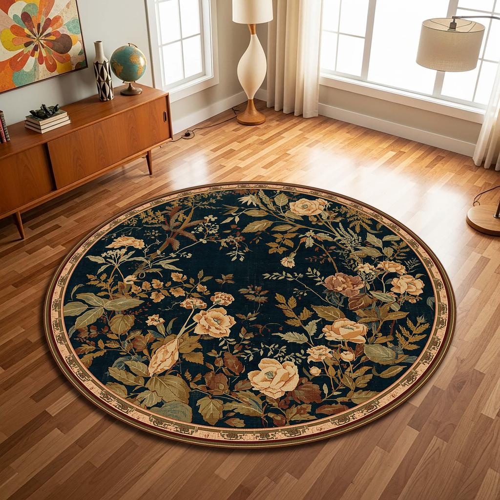 Vintage Forest Botanical Floral print Round Rug,Living Room Sofa,Bedside,Entryway home decor Non Slip Rug souvenir
