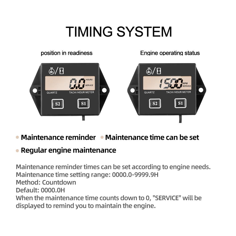 Waterproof Gasoline Engine RPM Speed Gauge Motorcycle Tachometer Working Hours Meter 2/4 Stroke Tach Hour Meter LCD Display