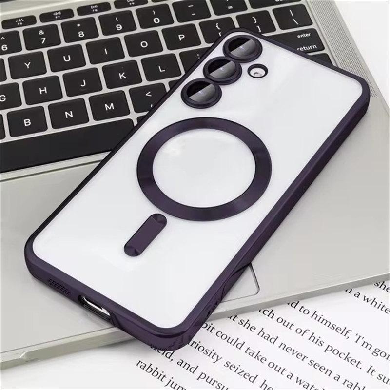 Прозрачный беспроводной чехол с покрытием для Samsung Galaxy S24 S23 S22 S21 S20 FE Ultra Plus Case Note 20 Ultra MagSafe, слабый магнитный чехол