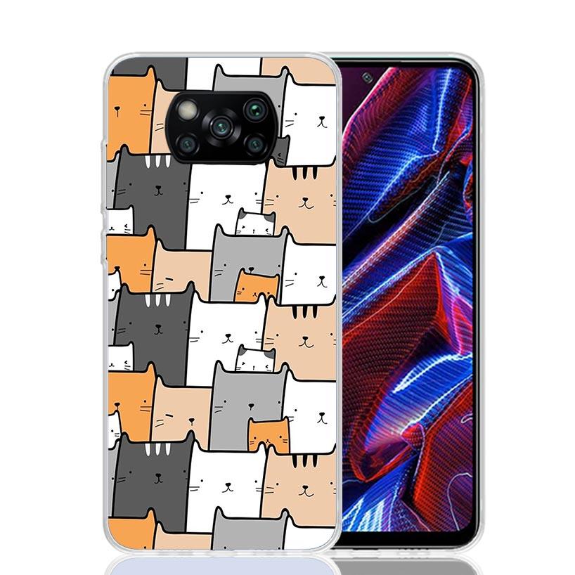 Cartoon Cute Cats Background Case Phone Cover for Xiaomi Poco X3 Nfc X5 X6 X7 X4 Gt F6 F5 Pro F4 F3 M5S M5 M4 M3 5G Trend Fundas